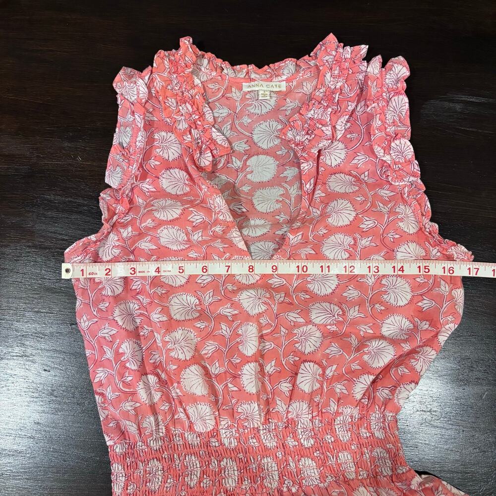 Anna Cate Morgan Dress Pink Floral Smocked Mini cotton Ruffle Sz S boho coastal - Picture 7 of 7